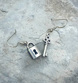 Unique Lock and Key Earrings - Birthday Gift - Antique Silver - Hand Made - Retro - Anniversary Gift - Wedding Jewelry - Teen girl gift