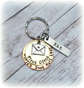 Mail deliverer gift - Mailman keychain - Mail lady gift - Postal worker Gift - Personalized - Hand Stamped - Post office worker keychain