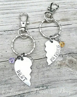 
              Best Friends Keychain Set of 2 - Split Heart - Broken heart - Birthstones - BFF - Hand Stamped - Couples keychains - Best friend's Birthday
            