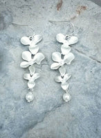 
              Wedding Earrings - Orchid Cascading Earrings - Pearl - Silver - Wedding Jewelry Set - Orchid earrings - Bridesmaid Jewelry - Flower Necklace
            