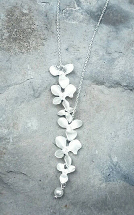 Wedding Necklace - Orchid Cascading Necklace - Silver - Wedding Jewelry Set - Orchid earrings - Bridesmaid Jewelry - Flower Girl Jewelry