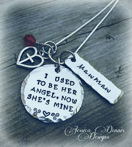 Memorial Necklace * I used to be her Angel, now she's mine - Personalize Mawmaw - Grandma  - Mom -Birthstone - In Memory Of - Cross Heart