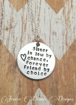Sister In Law Necklace - Birthday Gift - Sister Gift - Hand Stamped - Heart -Friend and Sister