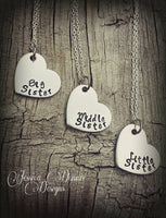 
              Set of 3 Necklaces - Big Sister, Middle Sister, and Little Sister - Hand Stamped - Heart Necklace Set - Sisters Necklace Set - Customize
            