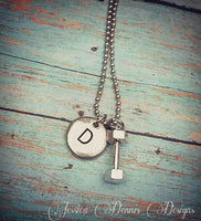 
              Pewter Riverstone Pebble Barbell Necklace - Strength - I Can I Will- Initial - Personalized Barbell Necklace - Gym - Fitness - Weightlifting
            