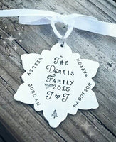 
              Personalized Snowflake Ornament - Large Snowflake - Family Christmas Ornament - Hand Stamped - Up to 5 names and 2 initials !
            