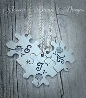 
              Set of 3 Puzzle Piece Necklaces - Personalized with initials of your choice! - Dandelion puzzle pieces - Monogram Puzzle - Best Friends
            