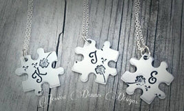 Set of 3 Puzzle Piece Necklaces - Personalized with initials of your choice! - Dandelion puzzle pieces - Monogram Puzzle - Best Friends