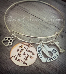 Pet loss keepsake bracelet * Mixed Metals* Personalized with pet's name * Hand Stamped * A piece of my heart is in heaven * Dog Bone * Paw