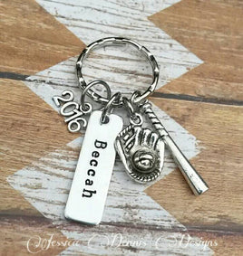 Personalized baseball/softball keychain * Hand Stamped - 2016 - Senior - Sports Keychain