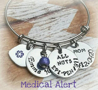 
              Medical Alert Bracelet - Purple Medical Alert Bangle - Medical ID - Medical Alert Jewelry - Diabetic - Allergy Bracelet - Pretty Bracelet
            