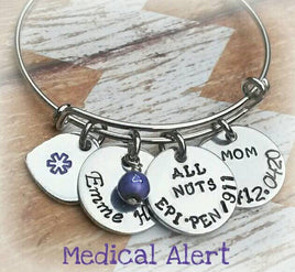 Medical Alert Bracelet - Purple Medical Alert Bangle - Medical ID - Medical Alert Jewelry - Diabetic - Allergy Bracelet - Pretty Bracelet