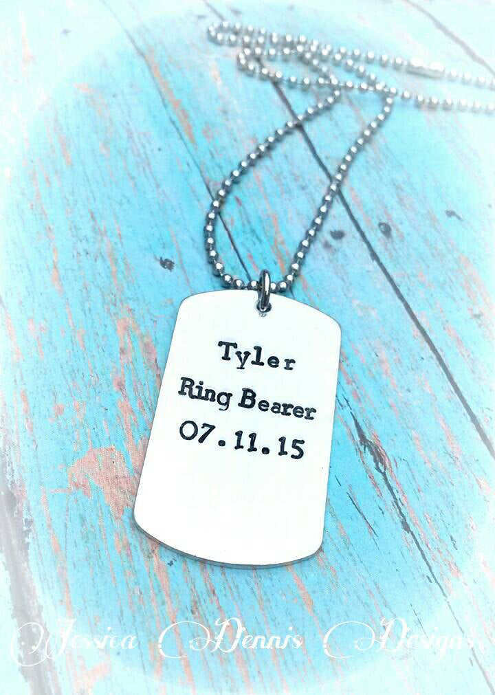 Ring Bearer Gift Wedding Date Personalized Dog Tag Necklace Boy Gift