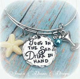 Toes in the Sand Drink in Hand Bracelet - Expandable style Bangle - Beach Bracelet - Star Fish - Teal bracelet - LIMITED QUANTITY!
