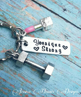 Younique Strong Keychain - Lipstick - Barbell Keychain- Long Lashes - Awesome makeup - #falsenotfalse - Younique Strong Keychain Incentive
