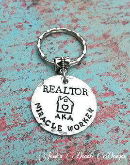 Realtor Gift - Real Estate Agent Gift - Miracle Worker - Thank you Gift - Realtor Keychain - Hand Stamped