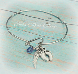 Infant Loss Bracelet - Stainless Steel Heart Bangle - Heart Hook Bracelet - Pregnancy loss - Birthstone Bracelet - Angel Baby Bangle