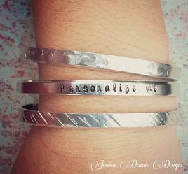 Set of 3 Stacking Bracelets - Hand Stamped - Personalized - Hypoallergenic - Non Tarnish - Texturized Bangle Bracelet - Mom Gift - Daughter