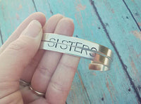 
              Set of 2 Hand stamped Sisters Cuff Bracelets - Best Friends - Best B*tches - Besties - Custom Made - Personalize
            