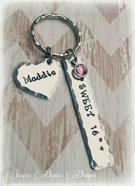 Sweet 16 Personalized Keychain  * New Car * New Driver Gift * Birthstone * 16 year old gift