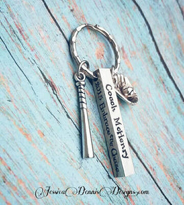 Bar Style Custom Made Keychain - Coach Gift - Hand Stamped - 4 sided Bar Keychain - Personalized - Anniversary Gift - Baseball Coach