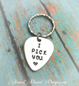 Personalized Guitar Pick Keychain * I Pick You * Valentine's Day * Anniversary * Wedding * Save the date