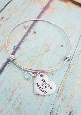 You're my person Expandable Style Bracelet - Stainless Steel Bracelet - Hand Stamped - Birthstone bracelet - Grey's