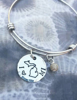 
              Michigan Hand Stamped   Expandable Bracelet - Stainless steel - Petoskey Stone Bracelet * Hand Stamped  * Made in MI - I love Michigan
            