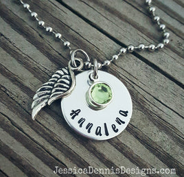 Memorial Necklace - Personalized - In Memory Of - Child Loss - Sympathy Gift - Parent Loss - Hand Stamped - Birthstone Necklace - Angel