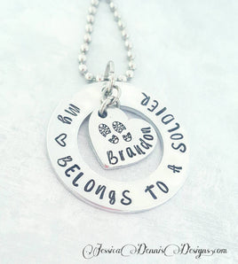 Soldiers Girl Necklace - Deployment Gift - Soldier's Wife - My heart belongs to a soldier - Combat boot necklace - Deployment Jewelry