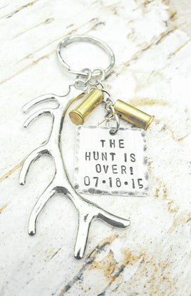 Large Antler Keychain - Bullet Shells - Hand stamped Anniversary Gift - Engagement Gift - Name Hunter Birthday *Limited Quantity!*