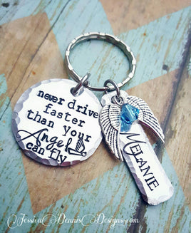 Sweet 16 Gift * Never drive faster than your angel can fly Keychain * New Car * New Driver Gift * - Teen Girl - Personalized
