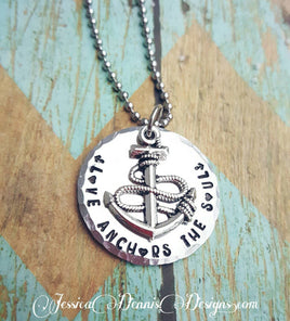 Love Anchors the Soul Necklace  - Sobriety Gift - Inspirational Jewelry - Hand Stamped - Anchor - Daughter Gift - Bride Gift