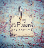 
              Custom Dog ID Tag - Pet ID - Pet tag - Dog Tag - Rustic Dog Tag ID - NuGold Metal Tag - Hand Stamped - Custom Made - Paw print Tag
            