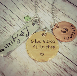 Mother's Mixed Metals Necklace - New Mom Gift - Mother's day - Personalized Hand Stamped - Birthstone Necklace - Birth Announcement Jewelry
