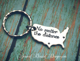 No matter the distance Pewter* United States Miles Apart Love Across the USA * Long Distant Friend * Keychain* Long Distant Relationship