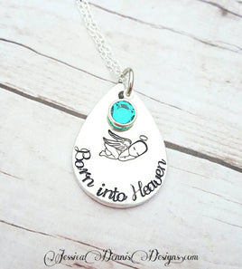 SALE - Born into Heaven baby loss necklace with birthstone*  Hand Stamped - Miscarriage Jewelry - Child Loss Necklace - Memorial Jewelry