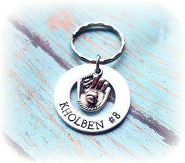 Personalized baseball/softball keychain * Hand Stamped