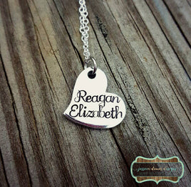 Personalized Name Heart Necklace - Dainty Necklace - Custom Made - Daughter - Heart Necklace - Tilted Heart Necklace - Mother's Necklace