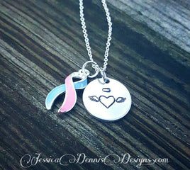 Pregnancy loss awareness Ribbon - Infant loss - Stillborn - Miscarriage - Infertility - Memorial Necklace - Hand Stamped - Child Loss