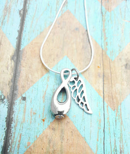 Infinity Cremation Necklace - Memorial Jewelry - Sympathy Gift - Urn - Angel Wing Urn - Aquamarine Stone - Infinity knot - Love you Forever